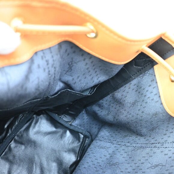 Saint Laurent YSL Logo Drawstring Shoulder Bag PVC Leather Navy Brown 38FC055 - Picture 13 of 16